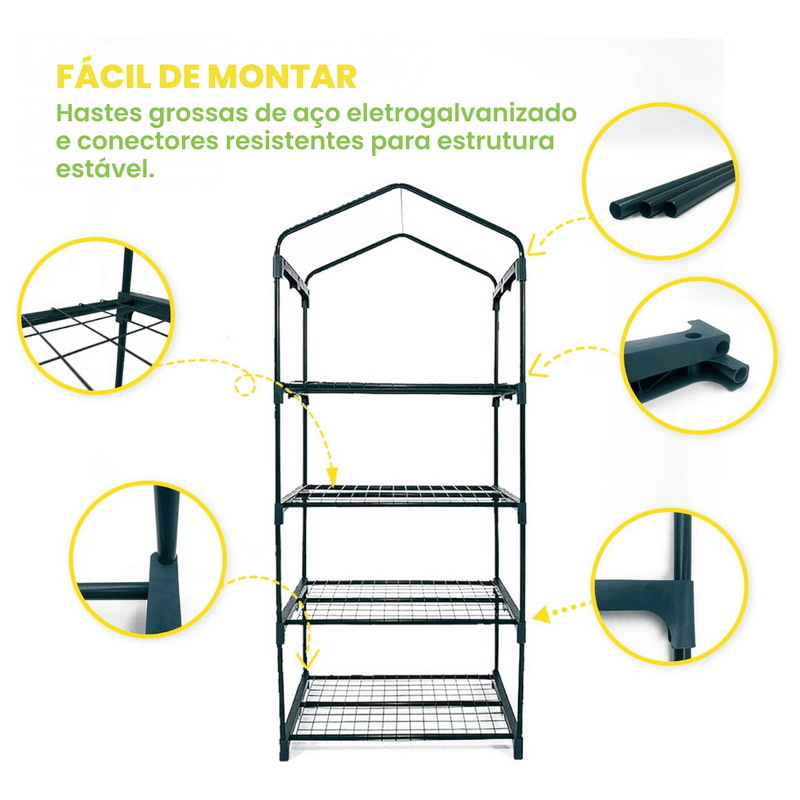 Estufa Portátil com Rodízios, Trava e Capa PVC Transparente, Uso Interno e Externo - SprigStax™