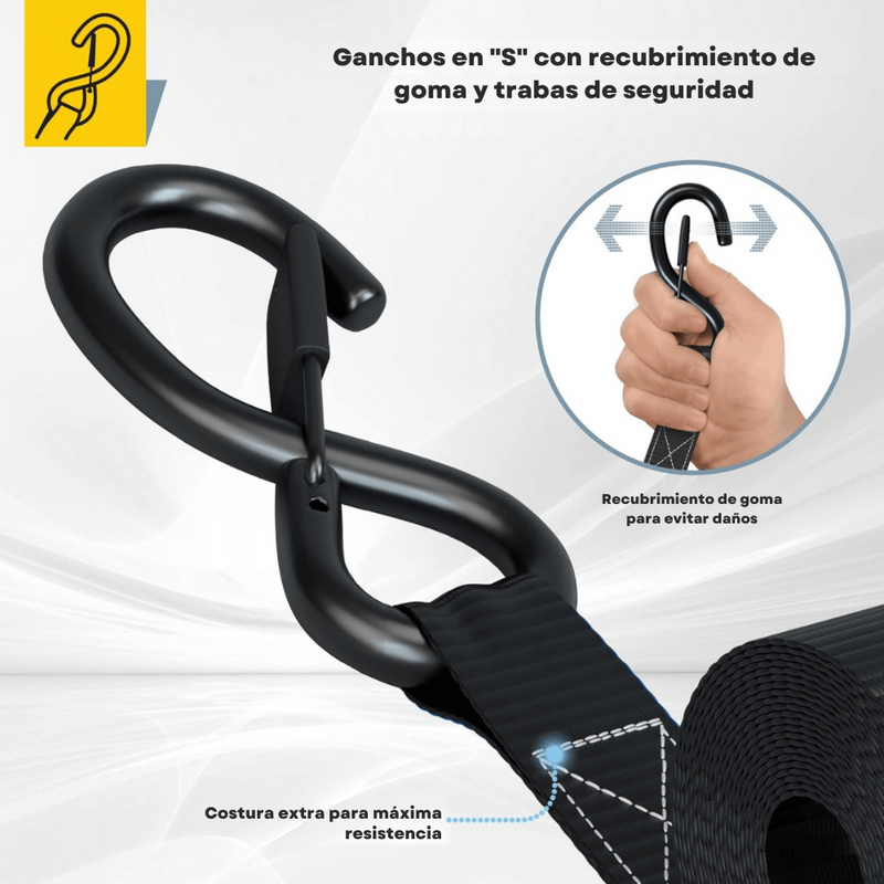 Kit 15 pzs de correas de amarre con trinquete de 5 m y fuerza de ruptura de 1.000 kg – CargoClinch™