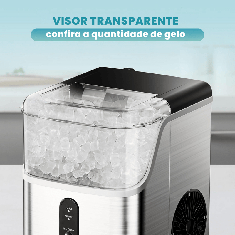 Máquina de Gelo de Bancada, Autolimpeza, Cesto & Pá, Reservatório 1,5 L, Aço Inox, — NugFlow™