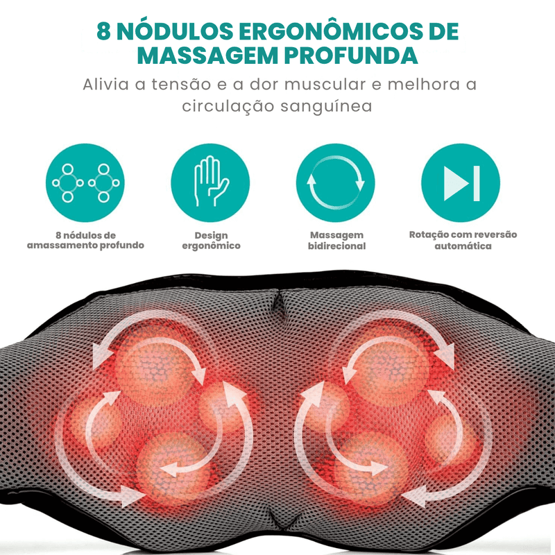 Massageador Shiatsu 3D Elétrico com Aquecimento – 8 Nódulos, 3 Níveis de Intensidade - KneadBlaze™