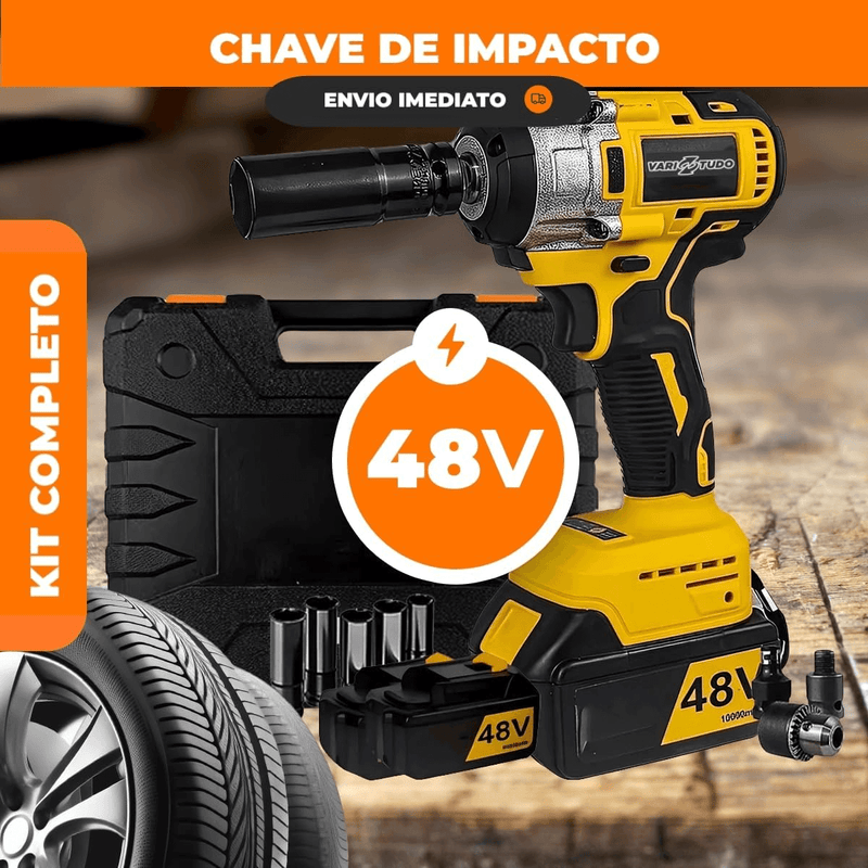 Chave de Impacto Recarregável 48 V Bivolt com 2 Baterias 2000 mAh, 2300 RPM - VoltForge™