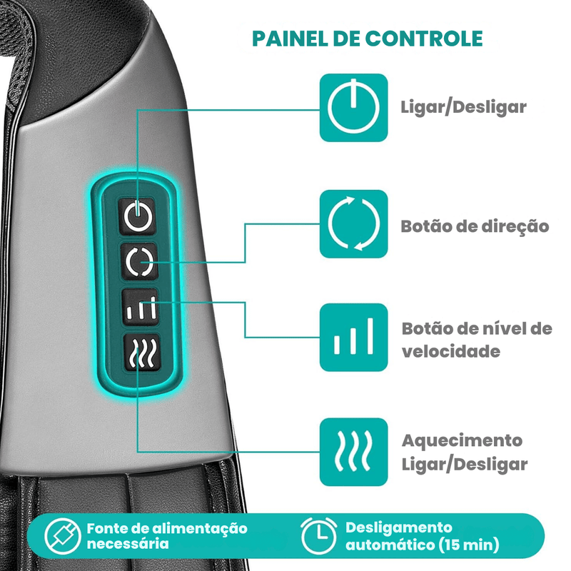 Massageador Shiatsu 3D Elétrico com Aquecimento – 8 Nódulos, 3 Níveis de Intensidade - KneadBlaze™