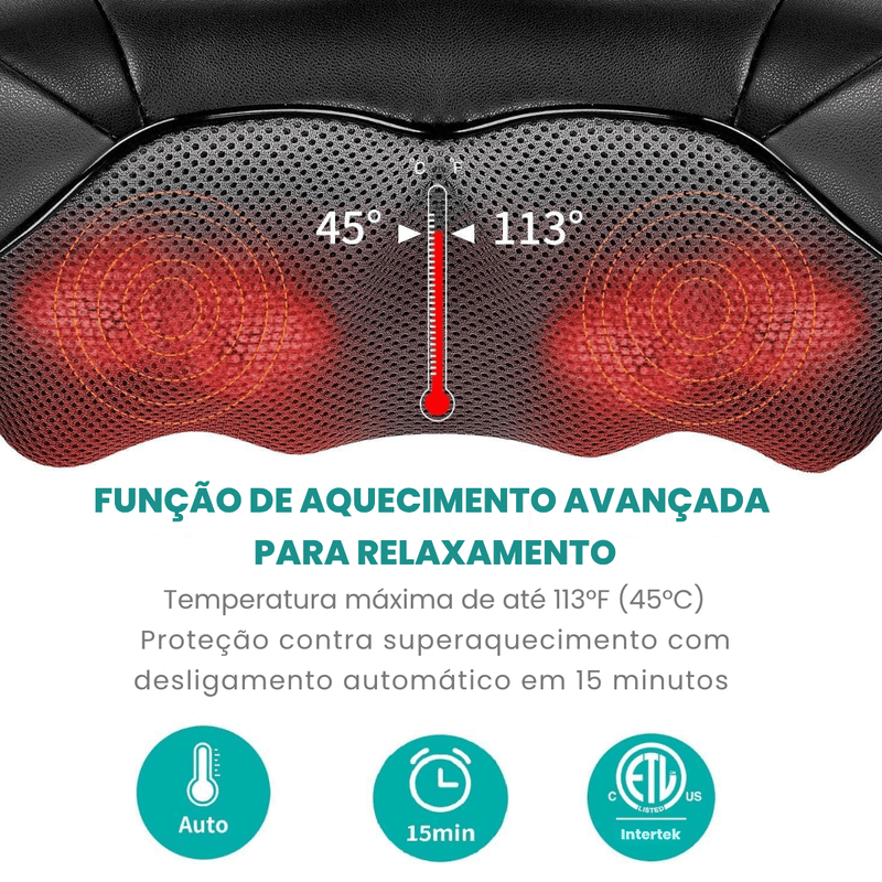 Massageador Shiatsu 3D Elétrico com Aquecimento – 8 Nódulos, 3 Níveis de Intensidade - KneadBlaze™