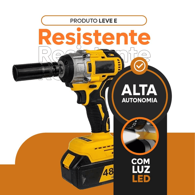 Chave de Impacto Recarregável 48 V Bivolt com 2 Baterias 2000 mAh, 2300 RPM - VoltForge™