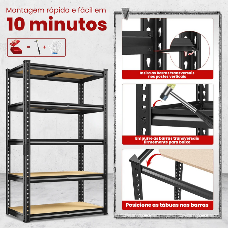 Estante Metálica Ajustável de 5 Níveis com Capacidade de 915 kg para Garagem, Cozinha e Depósito – FlexiRack™