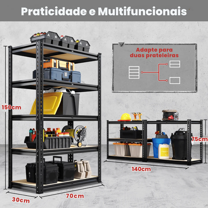 Estante Metálica Ajustável de 5 Níveis com Capacidade de 915 kg para Garagem, Cozinha e Depósito – FlexiRack™