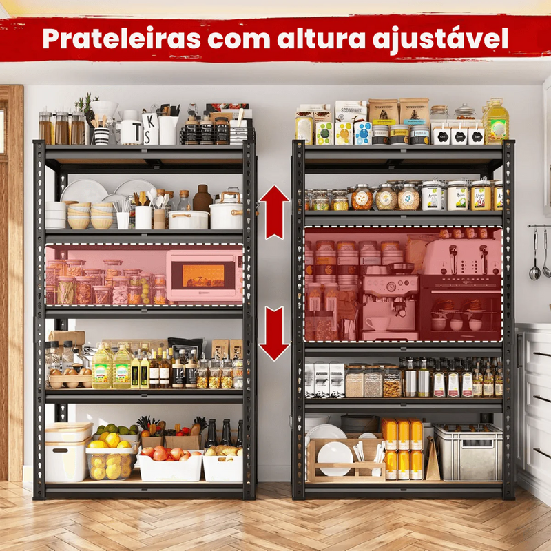 Estante Metálica Ajustável de 5 Níveis com Capacidade de 915 kg para Garagem, Cozinha e Depósito – FlexiRack™