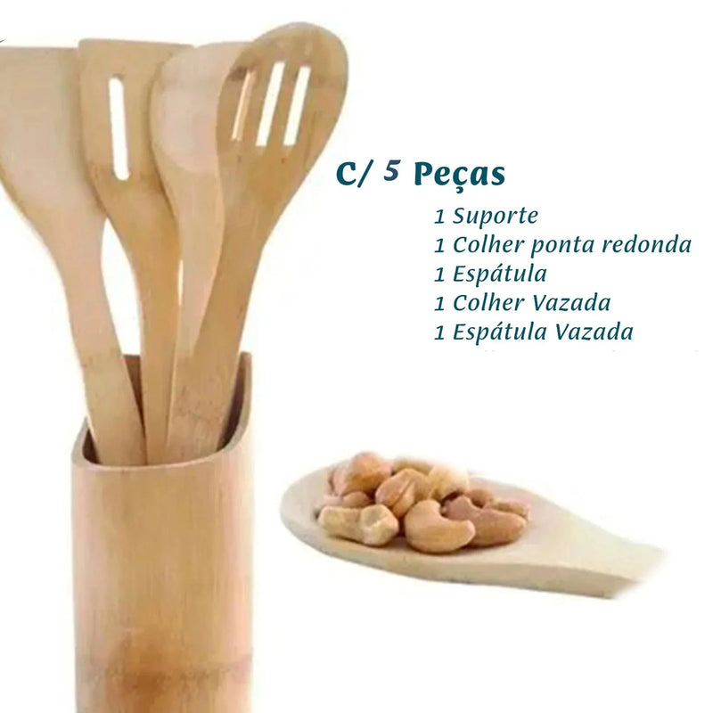 Jogo De Bambu 5 Peças Para Cozinha