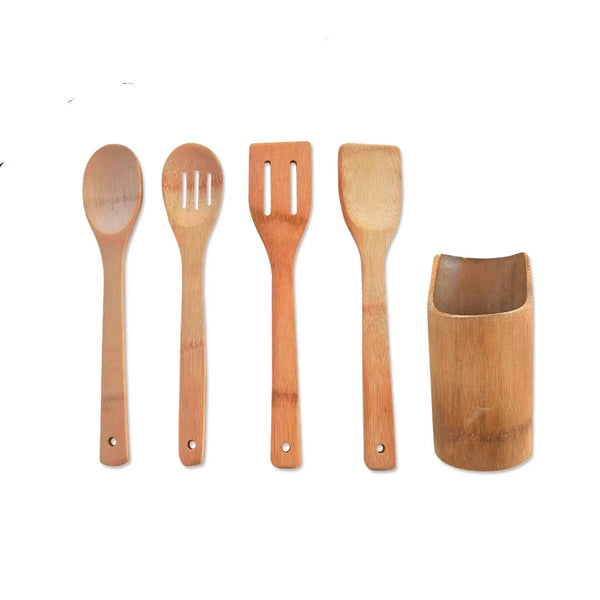 Jogo De Bambu 5 Peças Para Cozinha
