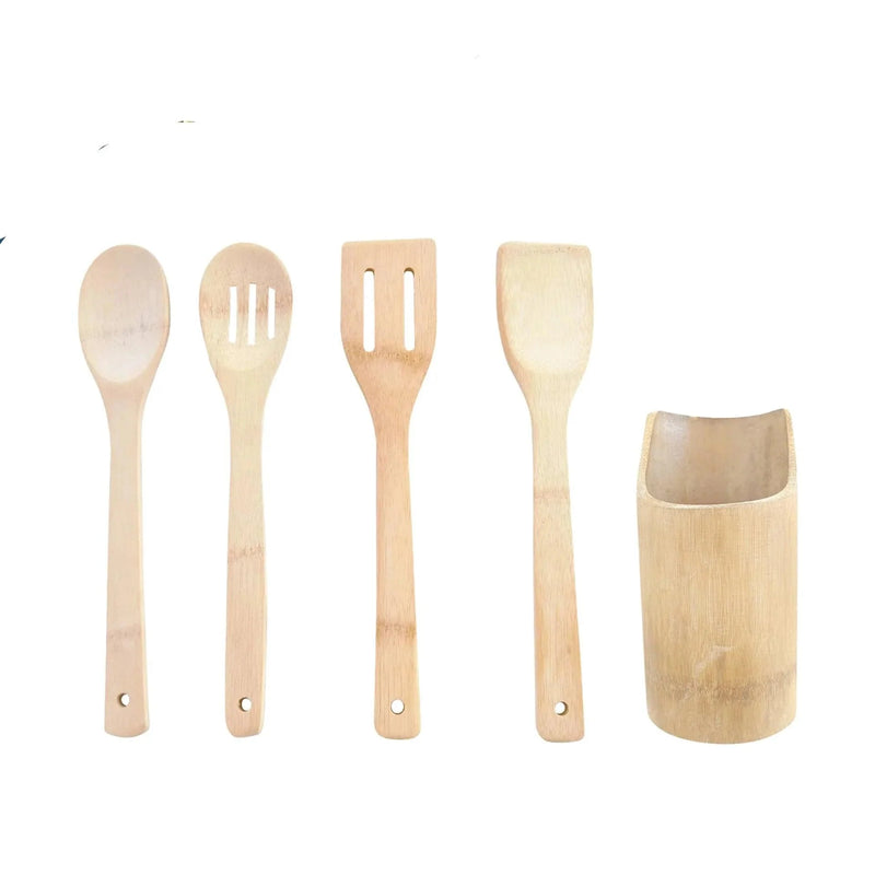 Jogo De Bambu 5 Peças Para Cozinha