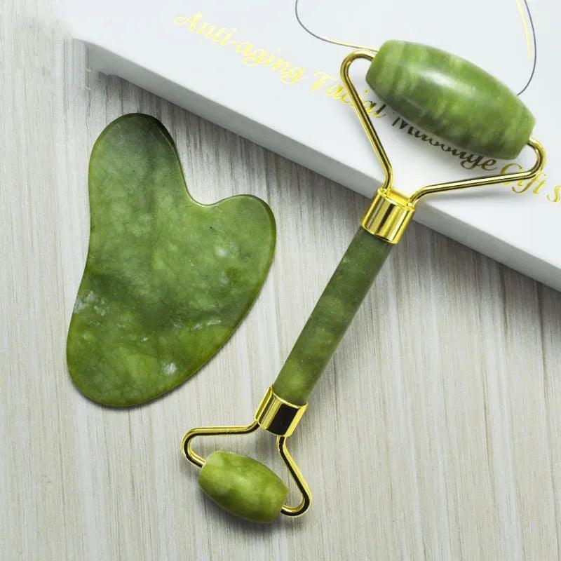 Kit Massageador Facial de Rolinho de Jade