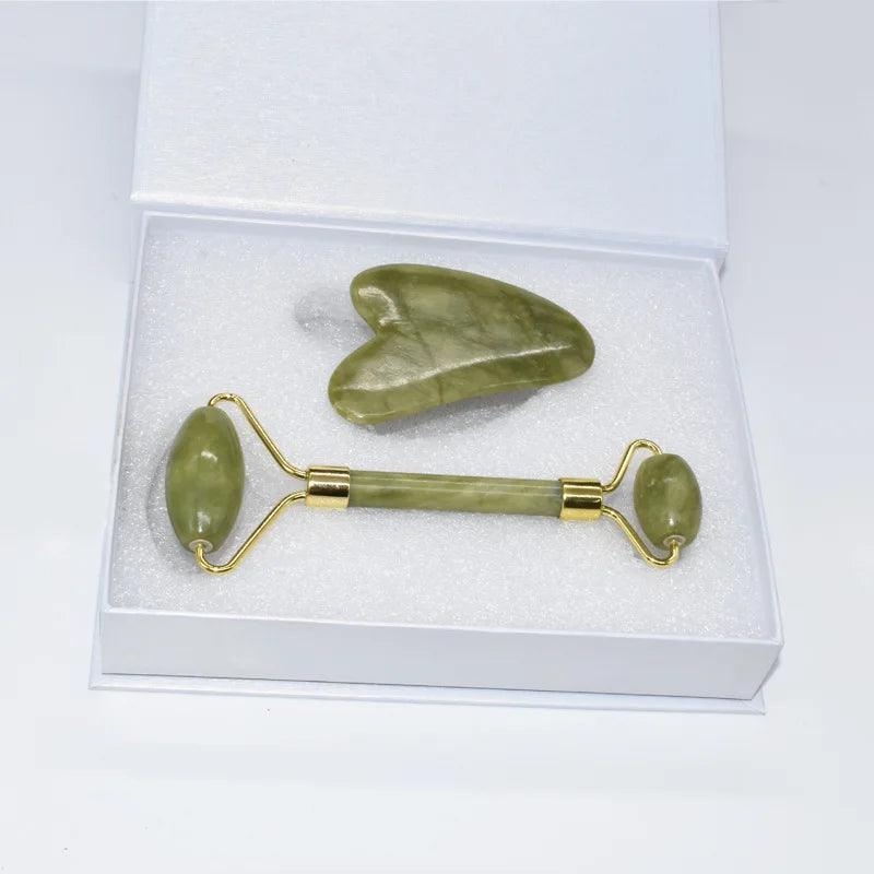 Kit Massageador Facial de Rolinho de Jade
