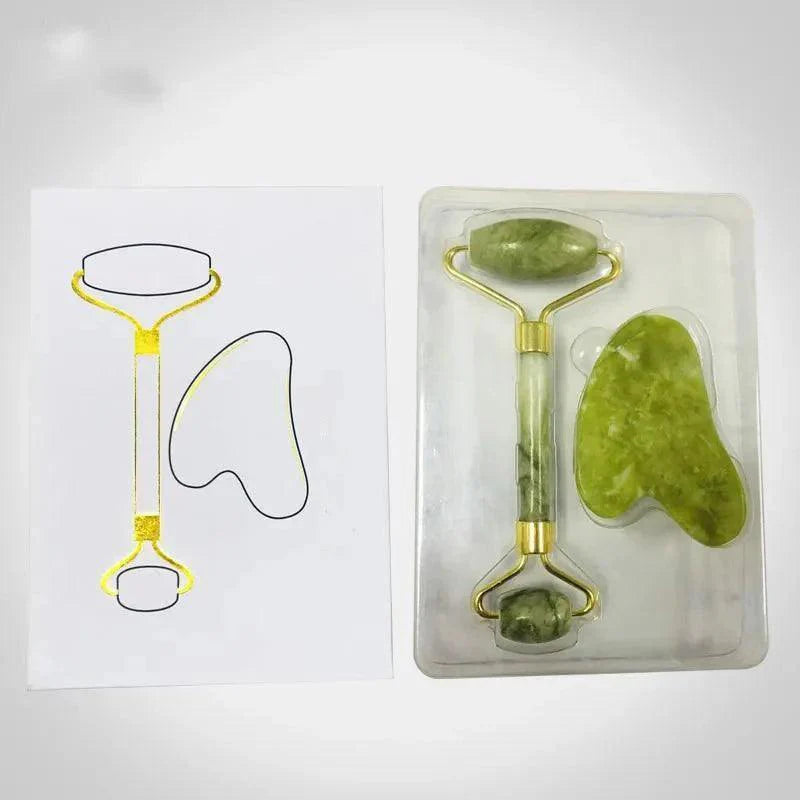 Kit Massageador Facial de Rolinho de Jade